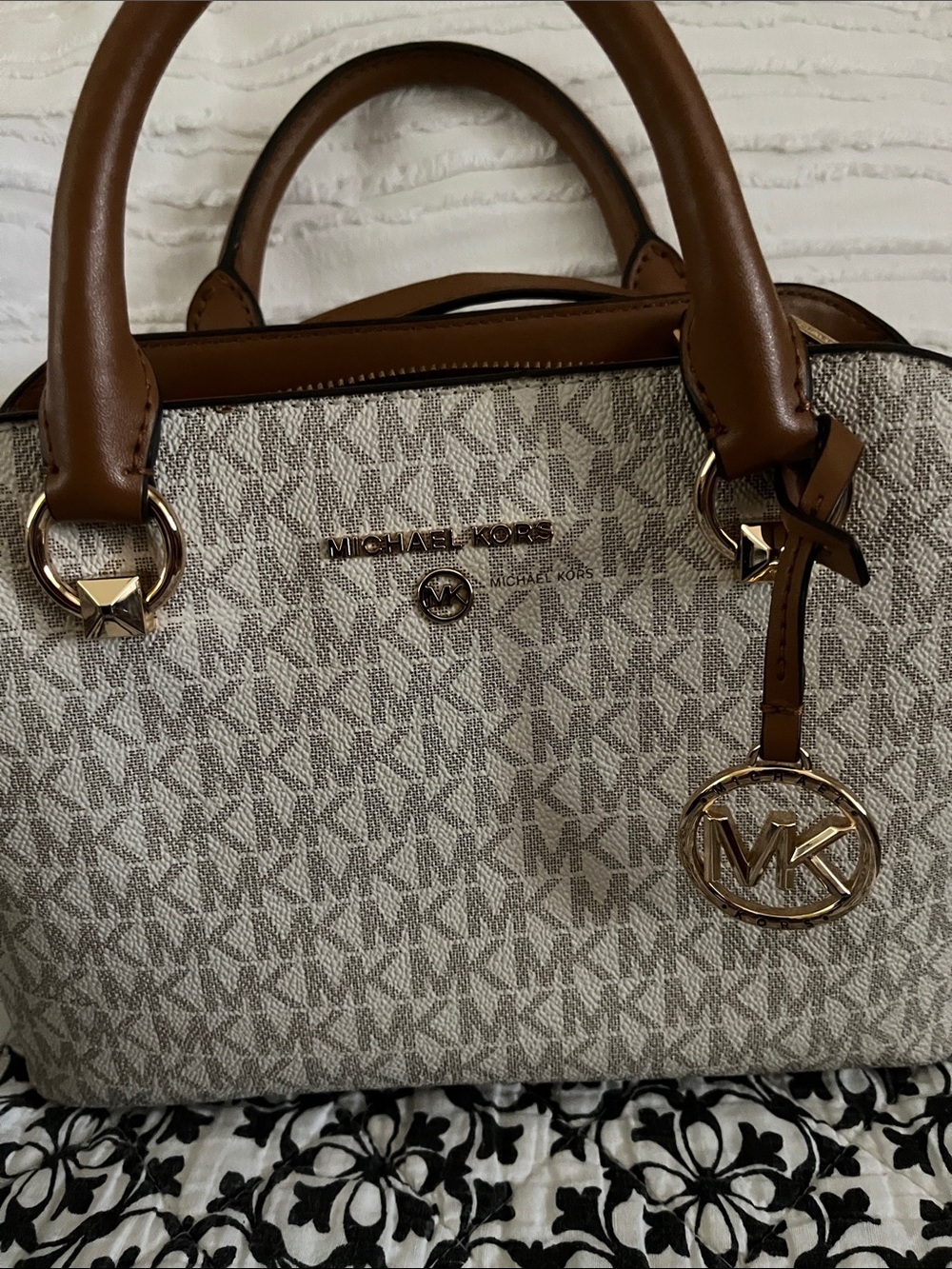 Michael Kors Cream & Brown Logo Dome Satchel